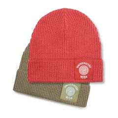 Strick-Beanie rot/khaki
